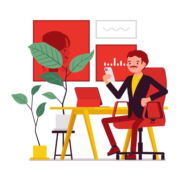 商人在办公桌前工作，办公室内部图片下载