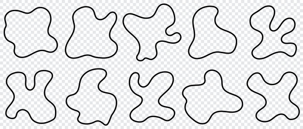 抽象线性液体形状集。抽象的黑色形状。液体形态要素。随机轮廓流体形状。液体元素。随机的斑点。抽象的污斑形状。矢量图图片下载