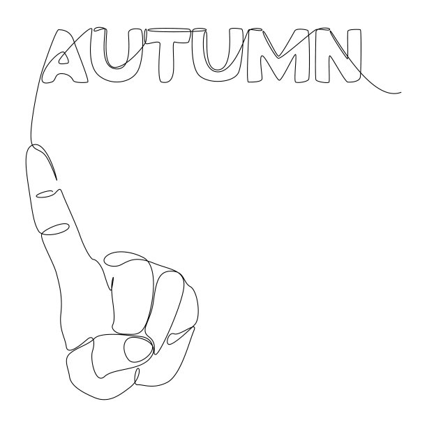 食指指向秋天的字。细线插图矢量概念。创意想法。图片下载