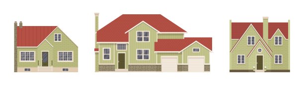 浅绿色的住宅外观和立面卡通套装图片下载