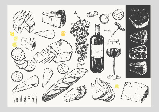 手绘酒和点心派对插图套装图片下载