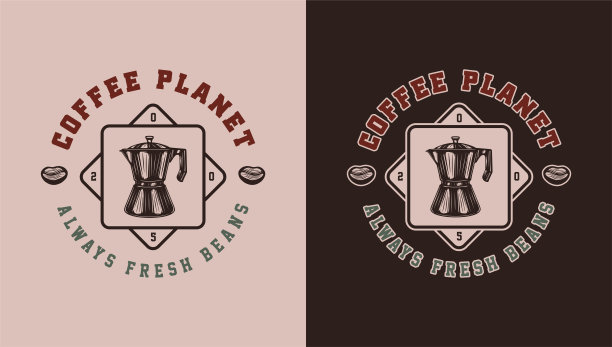 一套复古风格的咖啡标志，图标，徽章。可以像海报或印刷品一样使用。单色图形艺术。矢量插图。图片下载