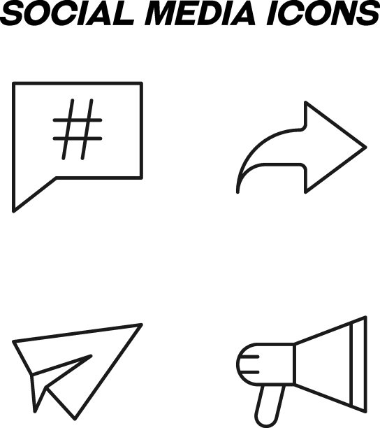 以平面风格绘制的极简轮廓标志。可编辑的中风。矢量线图标集的符号网格在语音气泡，箭头，纸飞机，扬声器图片下载