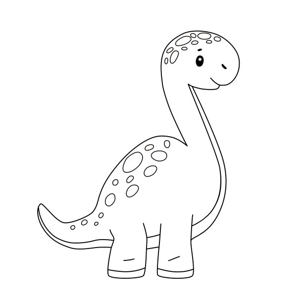 可爱的恐龙草图。黑色的轮廓幼稚的动物涂色页。图片下载