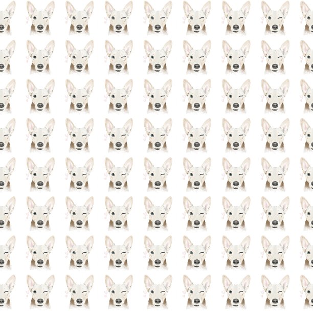 无缝模式。可爱的狗，宠物在白色背景上眨眼。动物的概念，可爱和背景图片下载