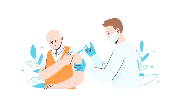 护士给老人打针。接种疫苗的概念。平风格说明图片下载