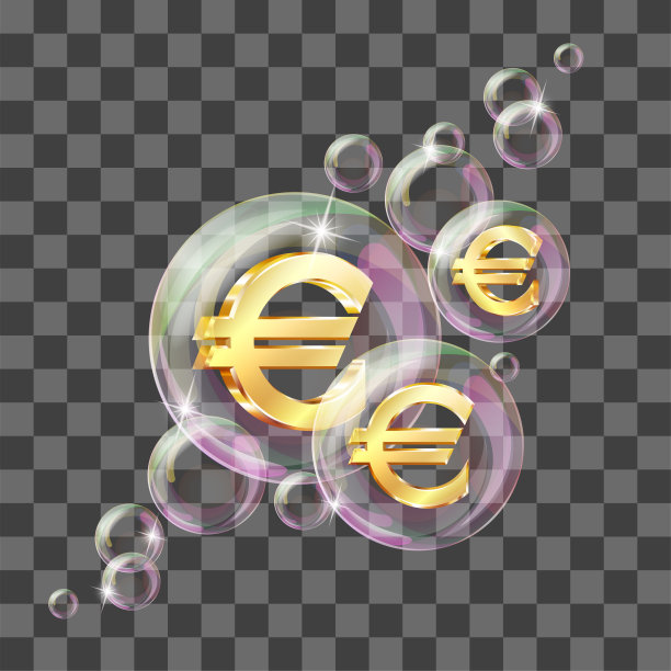 欧元肥皂泡中的欧元硬币符号。图片下载