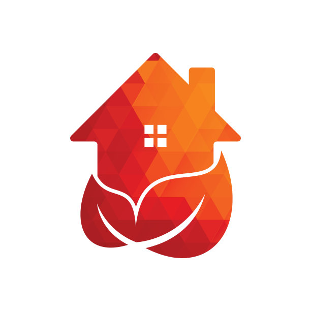 家叶矢量标志设计。新鲜的家图标与绿叶矢量标志图片下载