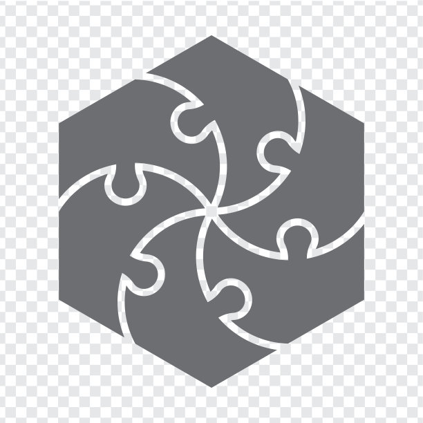 简单的图标六边形谜题在灰色。简单的图标六边形谜题的六个元素透明的背景为您的网站设计，应用程序，用户界面。EPS10。图片下载
