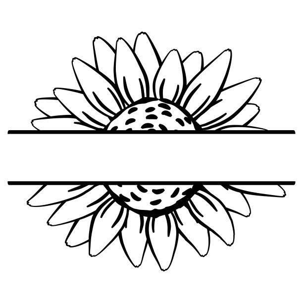 抽象的向日葵花有一个缺口。以花的形式插入姓名或姓氏。家庭农场的标志。外形轮廓图。涂鸦素描风格。花把字母组合。标签,标签、图标图片下载