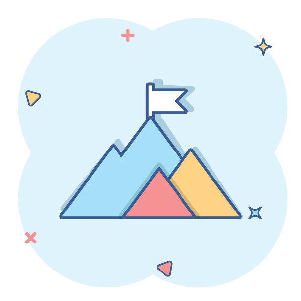 漫画风格的任务冠军图标。山卡通矢量插图在白色孤立的背景。领导力溅射效应商业理念。图片下载