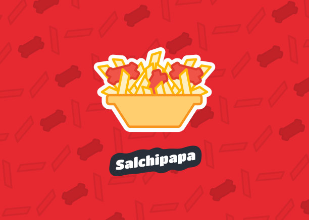 Salchipapa。街头小吃和典型的拉丁美洲传统菜肴。矢量插图图标食物。午餐晚餐。炸薯条。香肠。厄瓜多尔。秘鲁。委内瑞拉。哥伦比亚。玻利维亚。好吃。零食。食物。图片下载