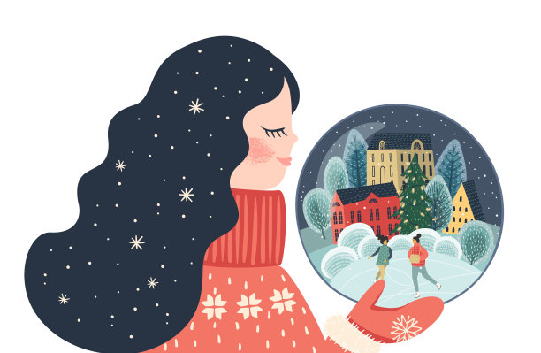 圣诞和新年快乐的孤立插图与可爱的女人。矢量设计。图片下载