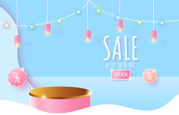 金色台子放置产品蓝色背景。装修、折扣、广告、促销。图片下载