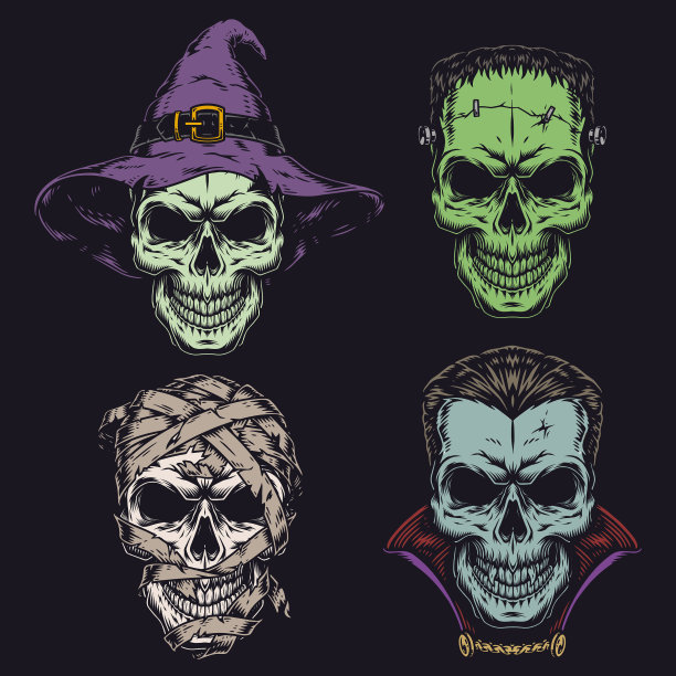 设置万圣节骷髅头彩色贴纸图片下载