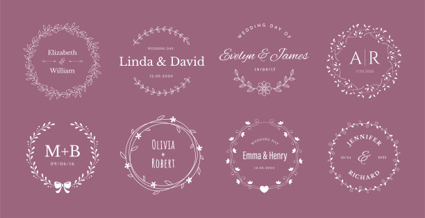 婚礼标志或邀请设计元素集图片下载