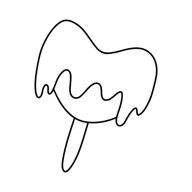 单色图像，巧克力冰淇淋在心形棒，釉面，矢量卡通图片下载