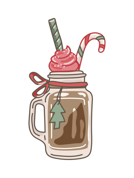 冬季鸡尾酒，可可或咖啡配拐杖糖和圣诞树。矢量插图。图片下载