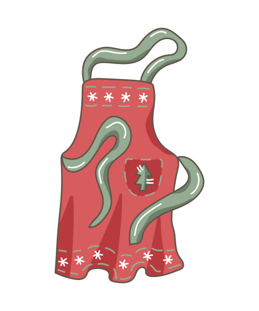 红色围裙，白色背景上有圣诞树和雪花。矢量插图。图片下载