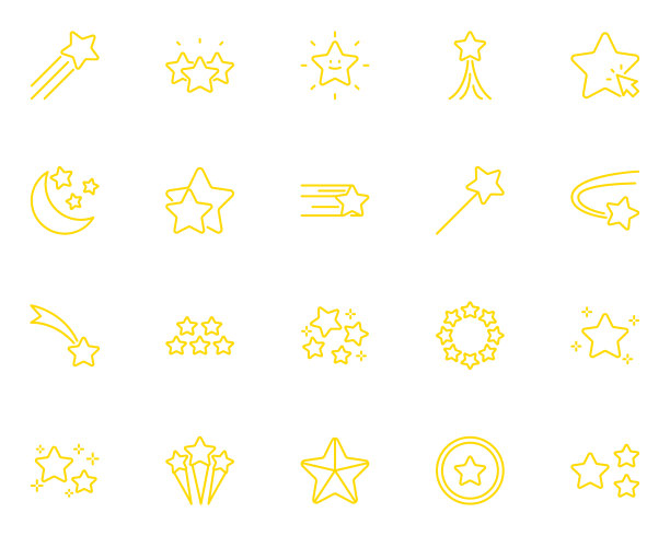 一套星星图标，明亮，流星，发光图片下载