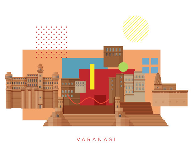 瓦拉纳西城市-纹理和高止-股票插图图片下载