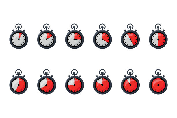 红色计时器。秒表。时钟,时间。倒计时。平面风格的秒表图标。计时器平图标。平面插图秒表矢量图标的网页设计图片下载