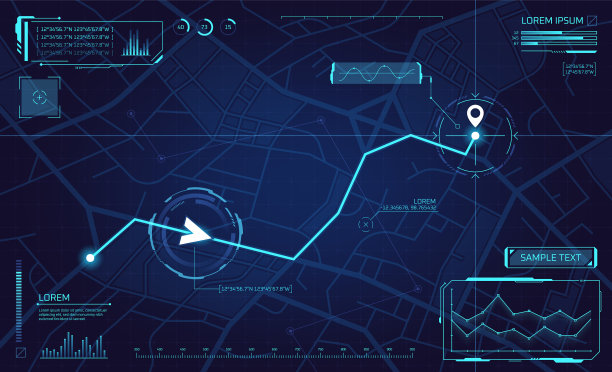 数字GPS中的Hud路线图道路方向图片下载
