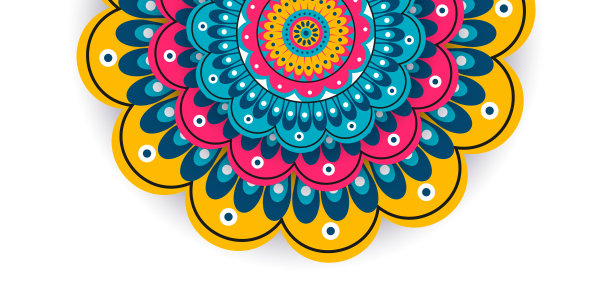 彩色曼荼罗在白色孤立的背景图片下载