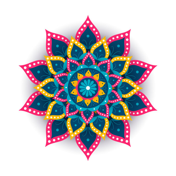 彩色曼荼罗在白色孤立的背景图片下载