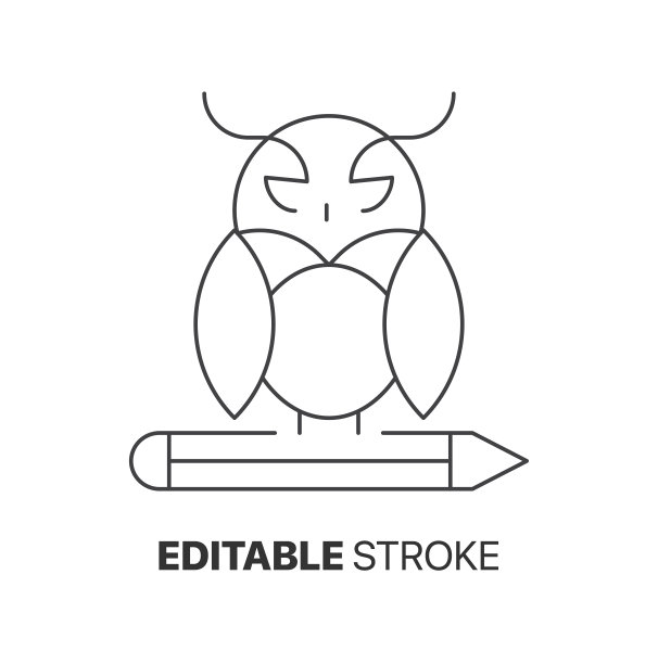 猫头鹰和铅笔的图标。研究商标向量。教育和学校载体图片下载