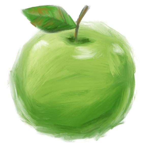 绿苹果水果数字手有机油画毛笔纹理插画艺术图片下载