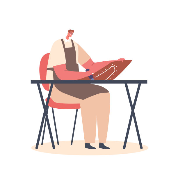 在白色背景上使用特殊工具制作鞋匠角色。鞋匠坐在桌子前图片下载