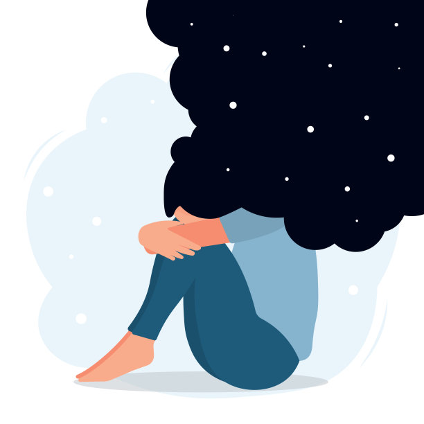 坐在地上，有着天空发色的悲伤女孩图片下载