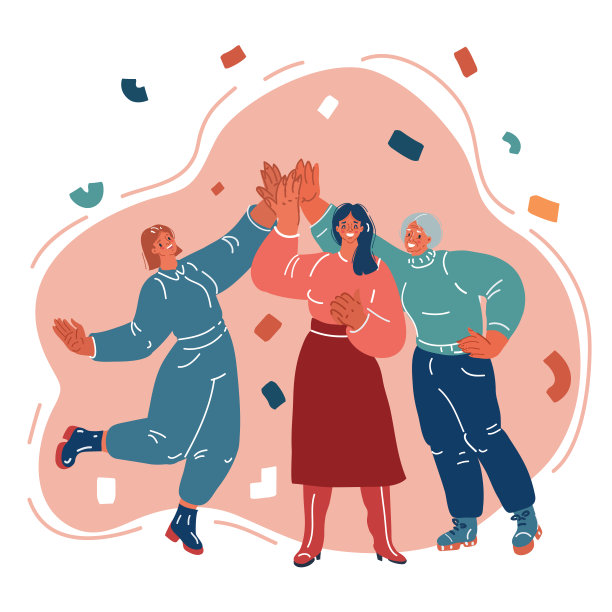 矢量插图快乐的女人击掌。朋友们互相问候或支持。友谊、伙伴关系和成功的概念。图片下载