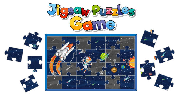 宇航员在太空中的照片拼图游戏模板图片下载