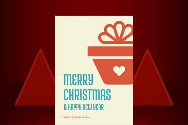 圣诞节复古贺卡装饰红色礼品盒矢量插画图片下载