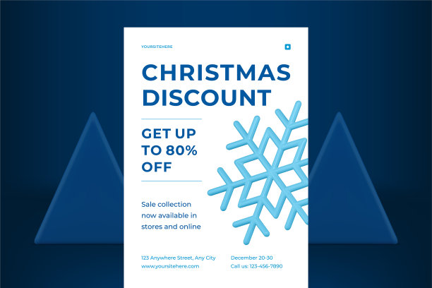 圣诞促销优惠传单模板优雅华丽雪花逼真的3d图标矢量图片下载