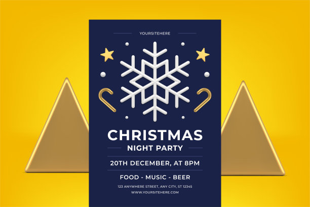 高级圣诞冬季节日庆祝派对宣传单模板逼真的3d图标矢量图片下载