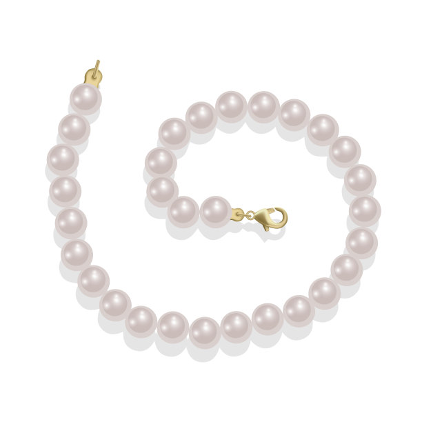 3D闪亮的天然白色珍珠花环，白色背景上的珠子。婚礼的主题。矢量图图片下载