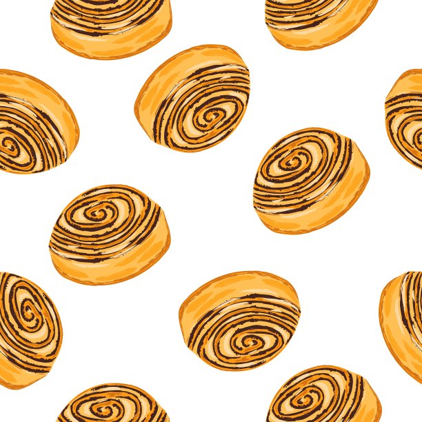 卡通风格的肉桂圆面包无缝图案图片下载
