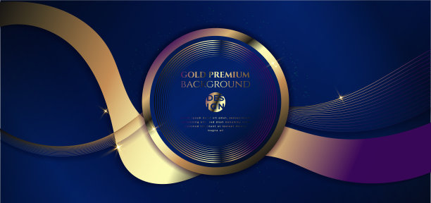 抽象优雅的蓝色豪华背景与金圈戒指线。现代未来主义背景。能否设计登陆页，书籍封面，小册子，传单，杂志，任何品牌，横幅，标题，演示文稿，和墙纸背景图片下载