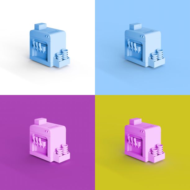 咖啡机的3D图标在四个彩色背景的插图图片下载