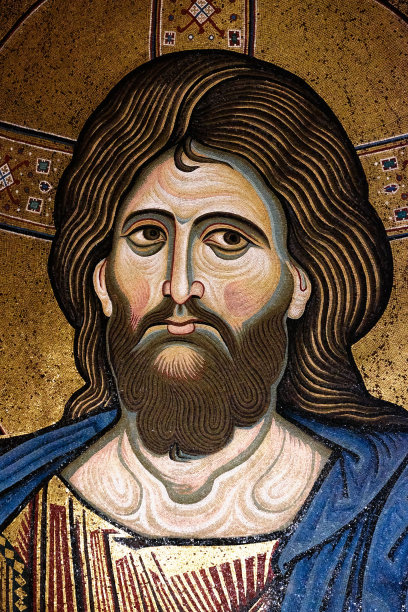 意大利西西里岛Monreale基督马赛克的特写镜头图片下载