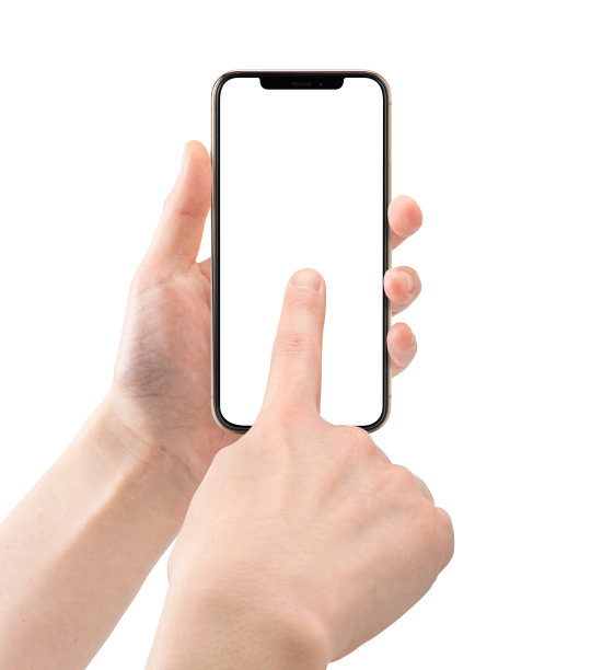 用食指操作智能手机，复制空间，白色背景图片下载