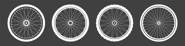 黑色自行车车轮符号集合。自行车橡胶轮胎轮廓。健身自行车，公路和山地车。矢量插图。图片下载