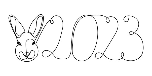 《2023字图》线描图和野兔轮廓图;兔子;一条实心连续的线图片下载