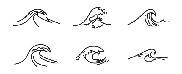 波浪线图标设置。海，海浪为标志。向量EPS 10图片下载