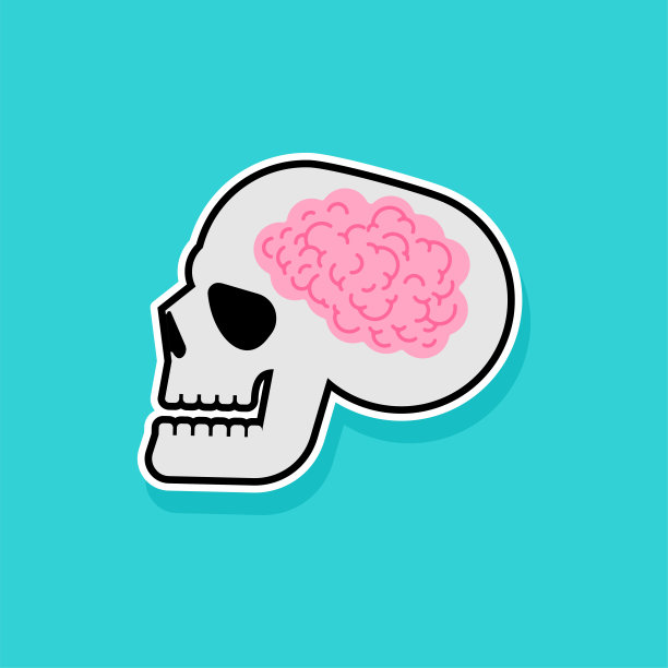 脑在头骨里的漫画。矢量图图片下载