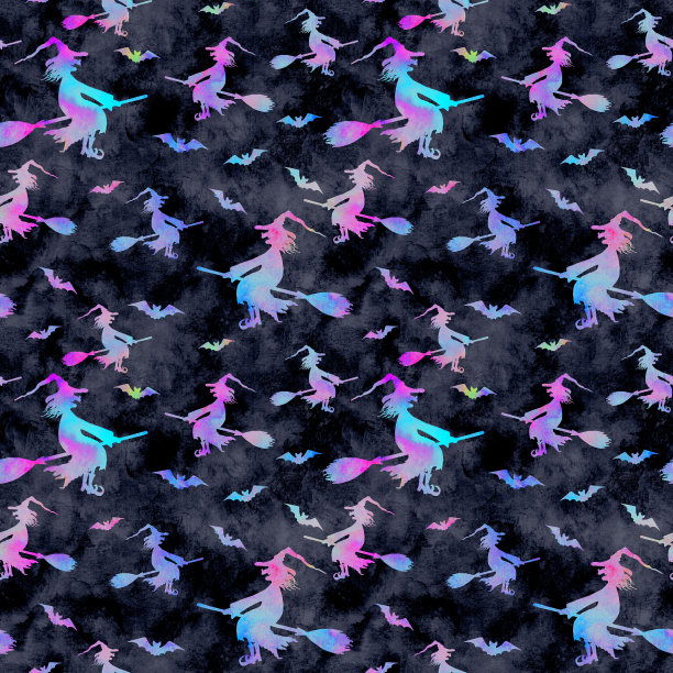 笑容可掬的邪恶女巫骑在扫把上的剪影图片下载