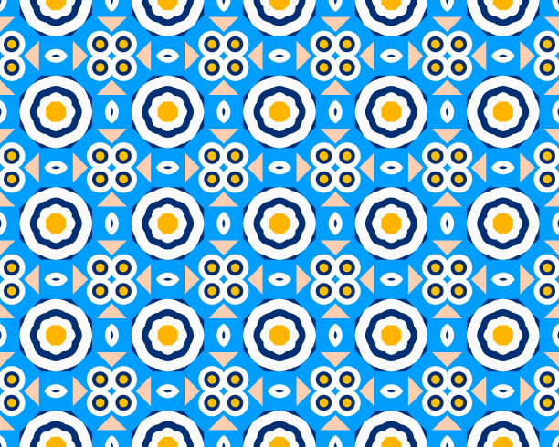 东方民族几何无缝瓷砖图案，采用各种传统元素风格设计图片下载